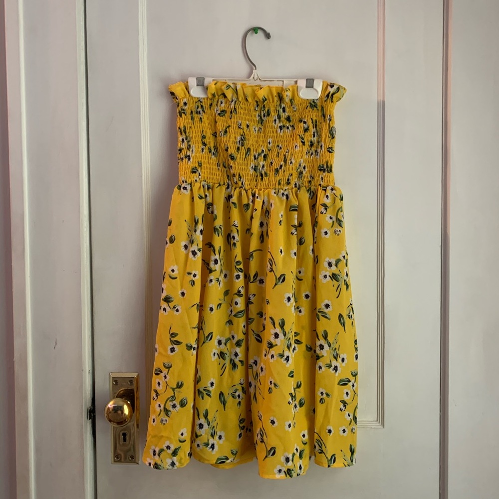 Yellow Floral Strapless Dress